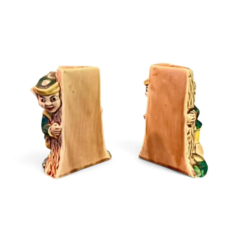 Vintage 1950s Japan Elf Pixie Salt Pepper Shakers-Tree-Christmas-MCM-Kitsch-Pair